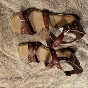 Time and Tru Brown Studded Sandals